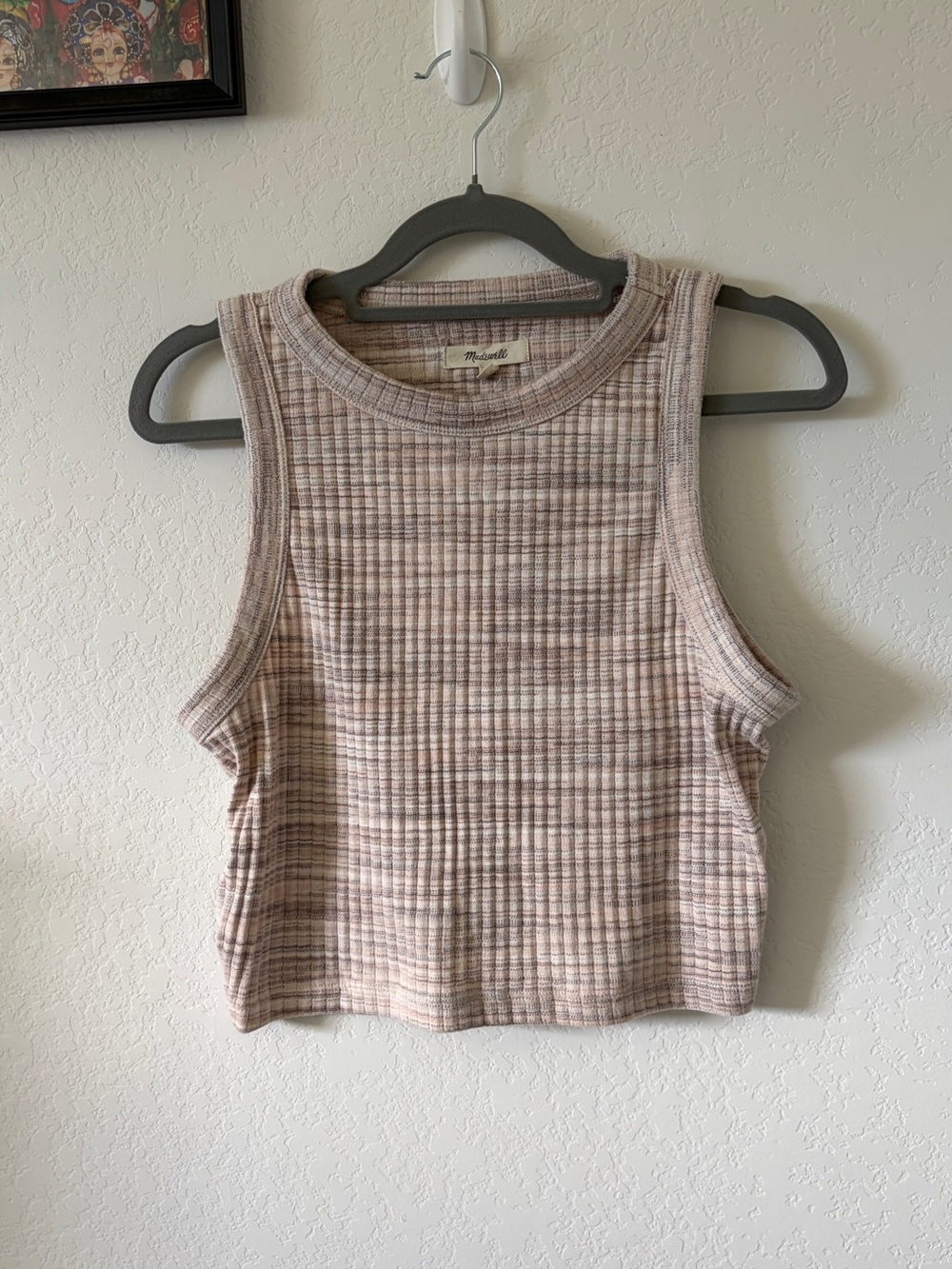 MADEWELL Ribbed Cropped Tank Space-Dye Neutral High Neck Muscle Tank S